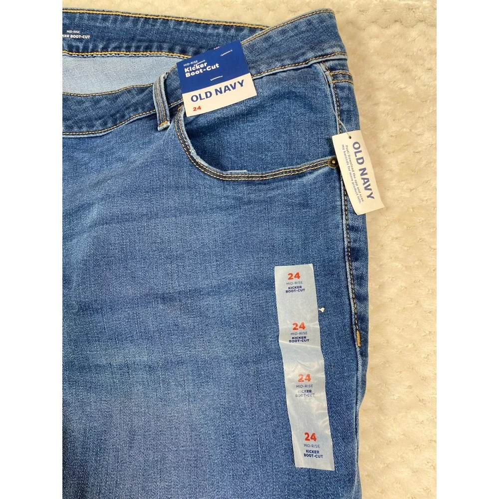 Old Navy Jeans Women’s Size 24 Mid-Rise Kicker Boot-Cut Blue Jeans Stretch NWT